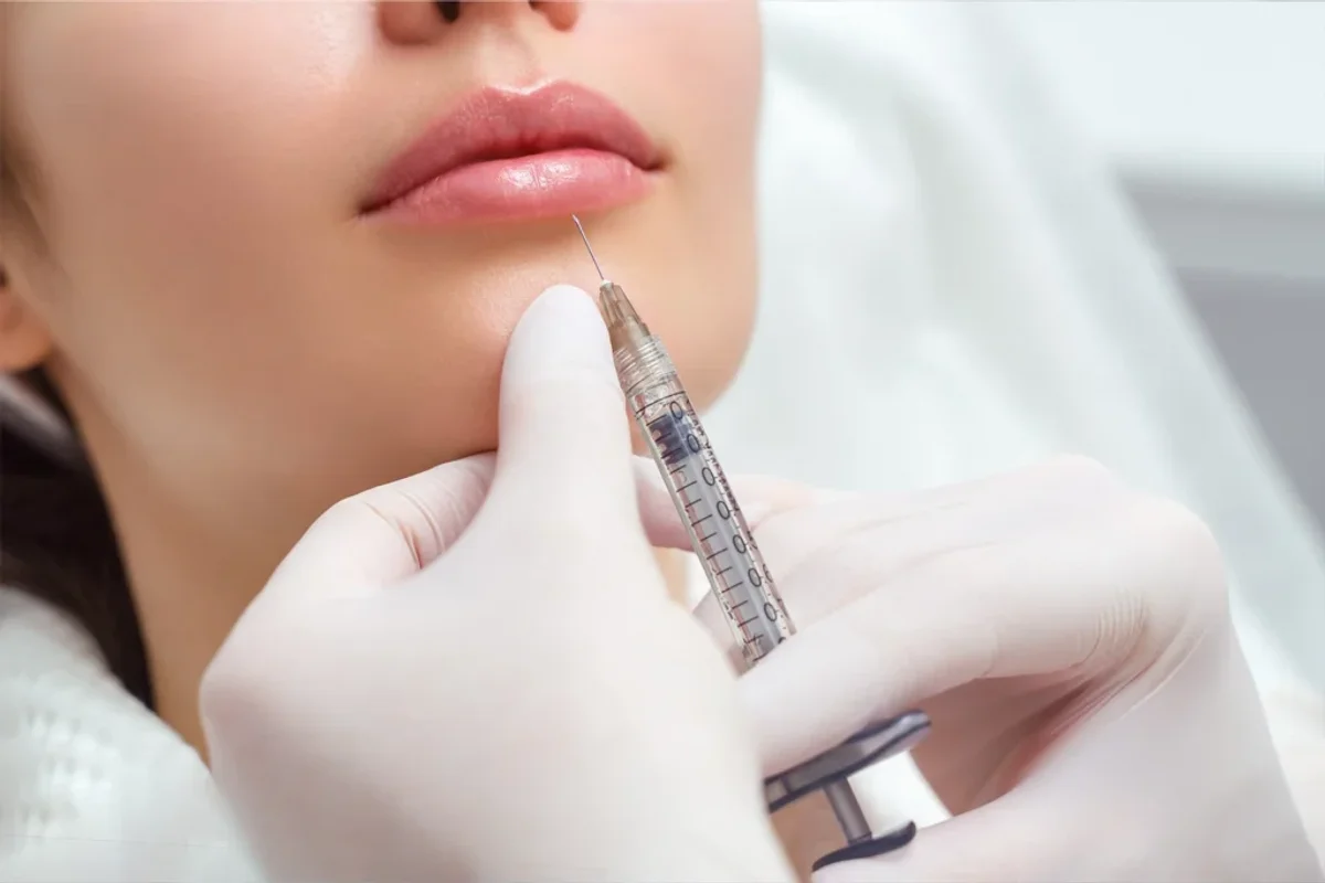 Lip filler injection to enhance shape and volume