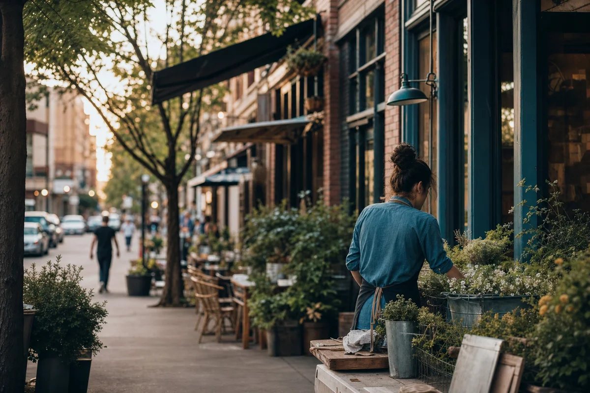 A golden-hour local scene of daily working life in Spokane, Washington