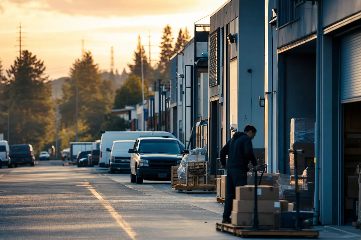 A golden-hour local scene of daily working life in Kent, Washington