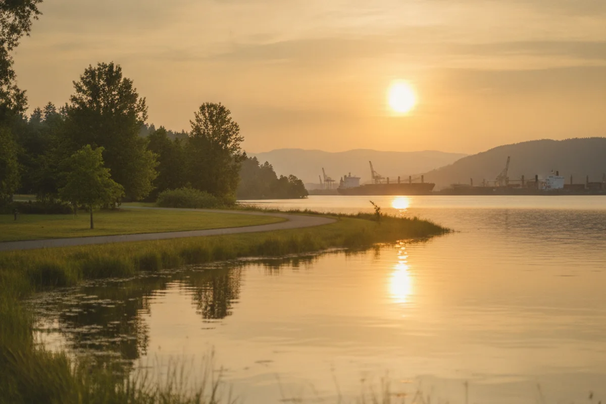 A calm Longview landscape at golden hour