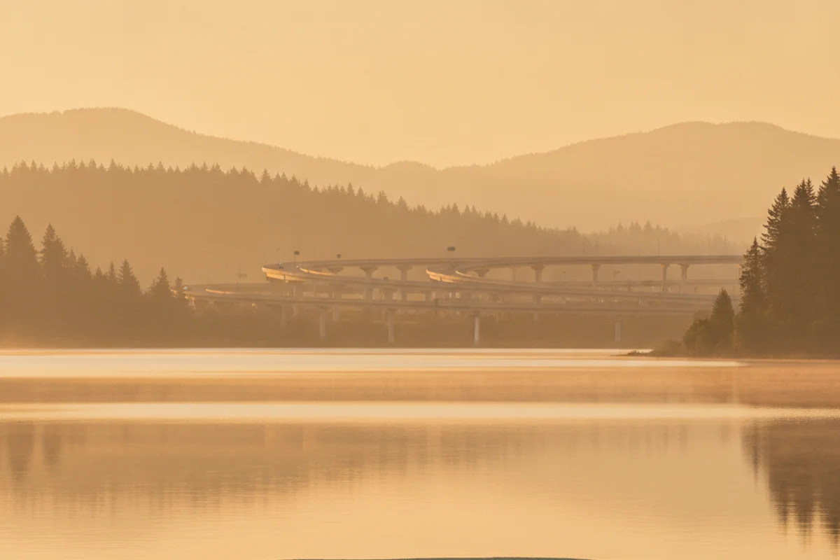 A calm SeaTac landscape at golden hour