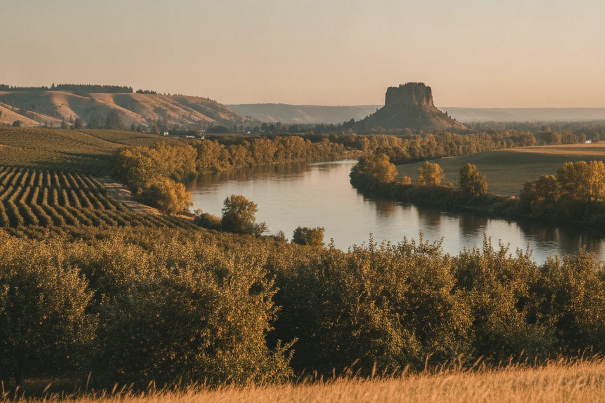 A calm Wenatchee landscape at golden hour