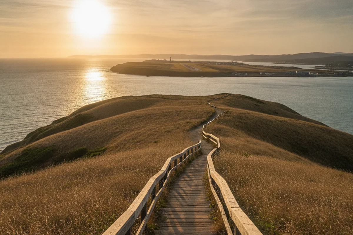 A calm Oak Harbor landscape at golden hour
