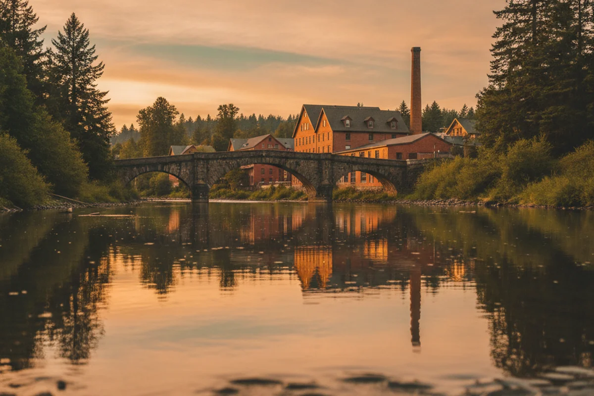 A calm Camas landscape at golden hour