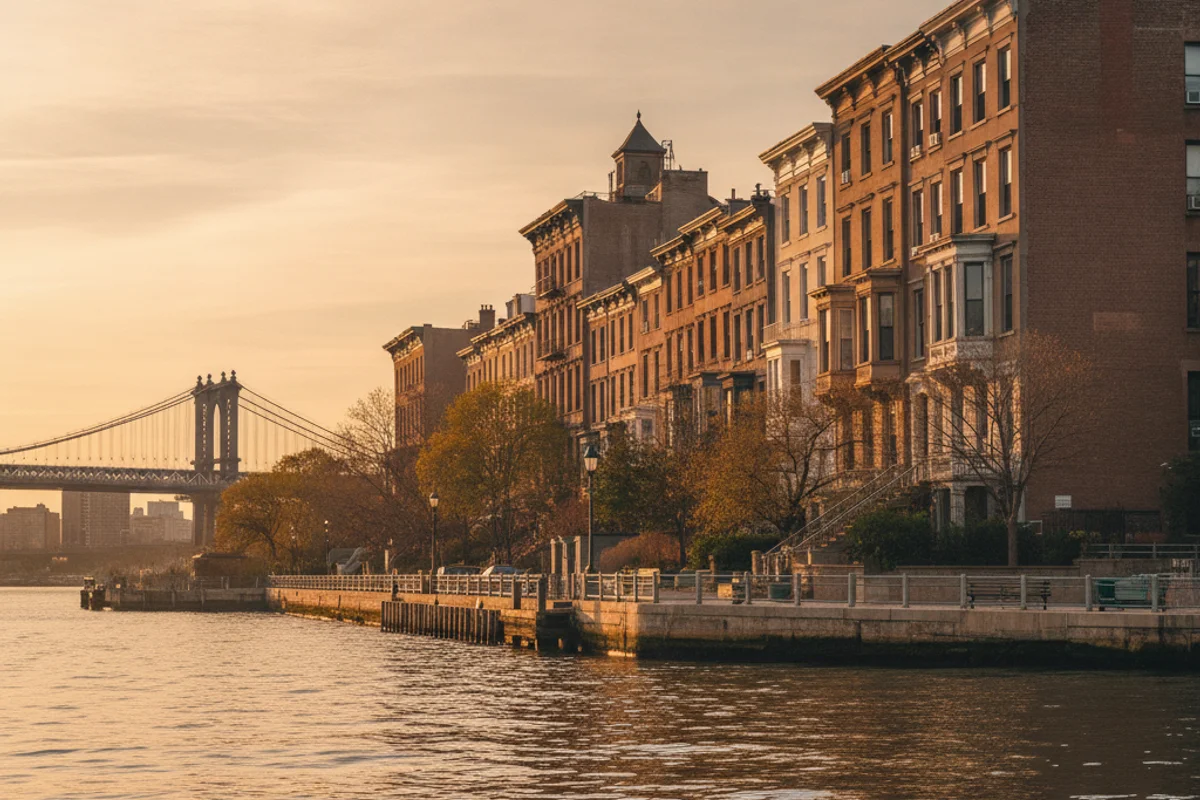 A calm view of Brooklyn at golden hour