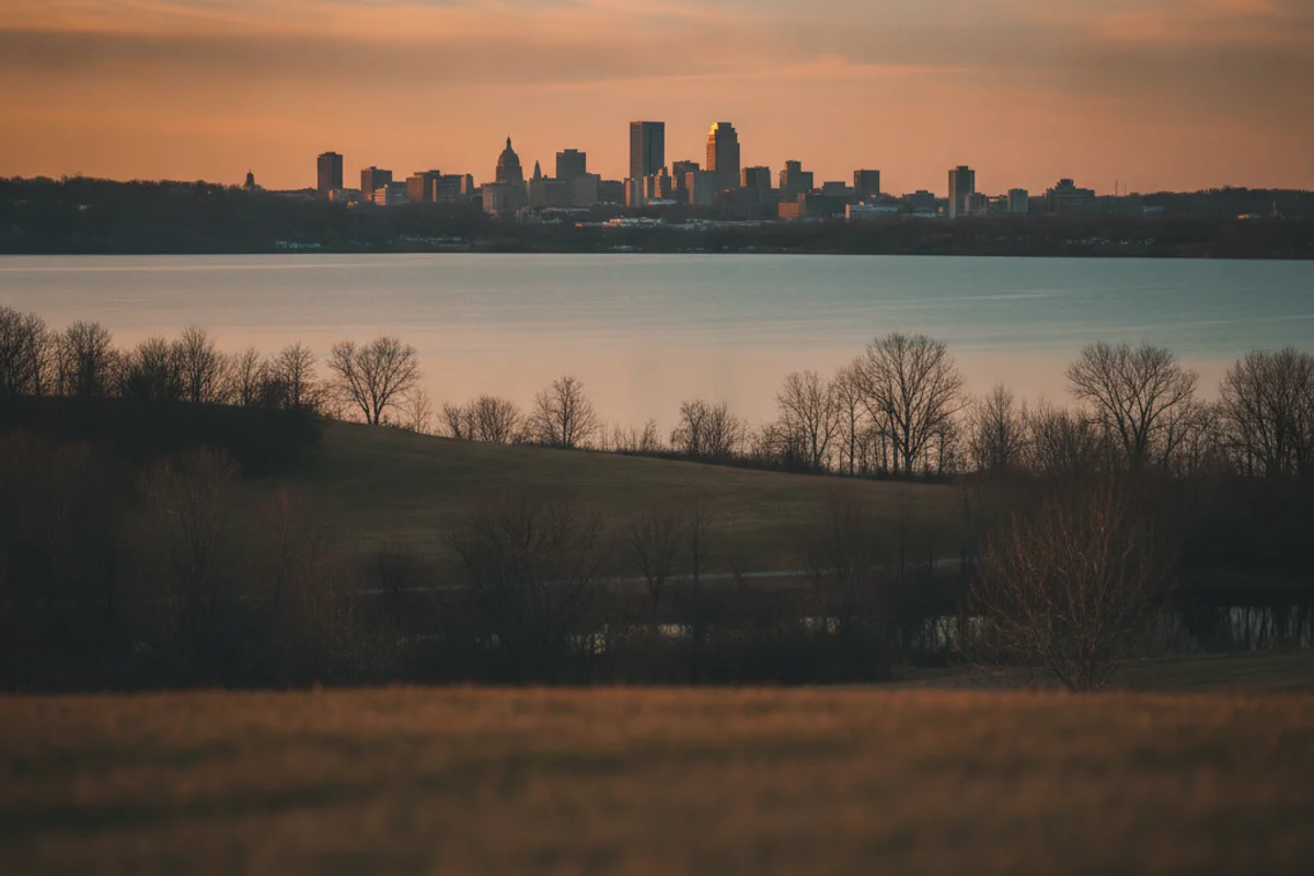 A calm view of Syracuse at golden hour