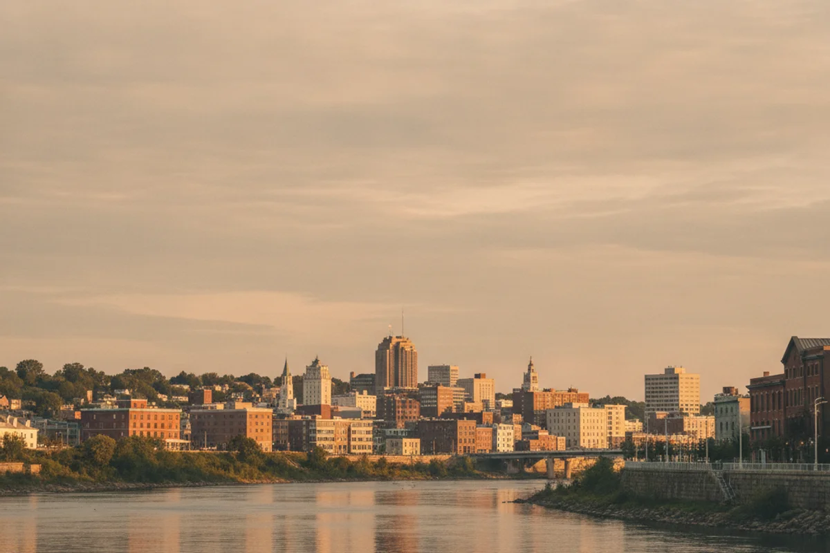 A calm view of Schenectady at golden hour