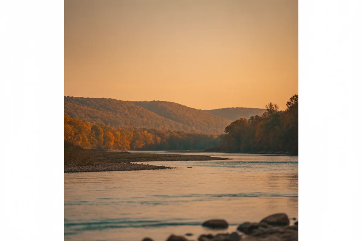 A calm view of Binghamton at golden hour