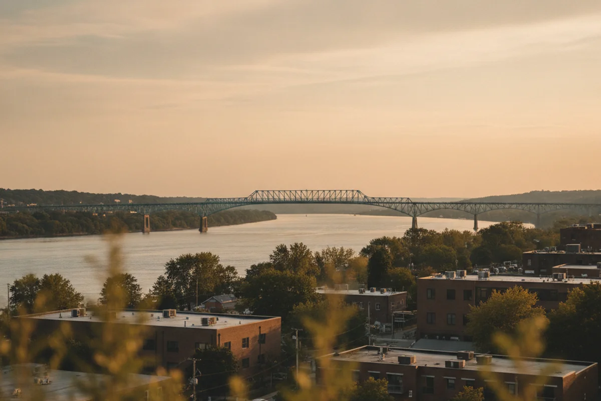 A calm view of Poughkeepsie at golden hour