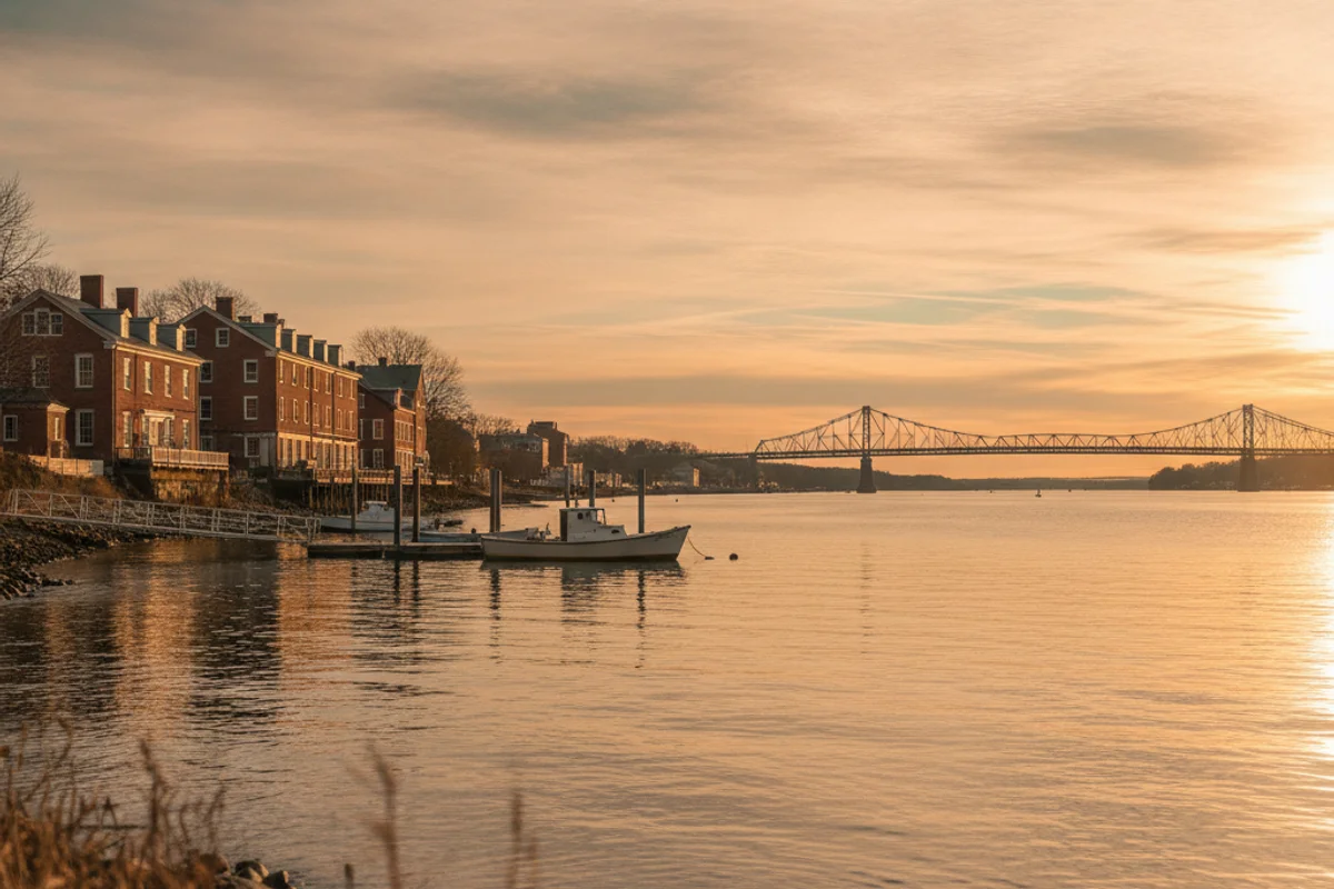 A calm view of Newburgh at golden hour